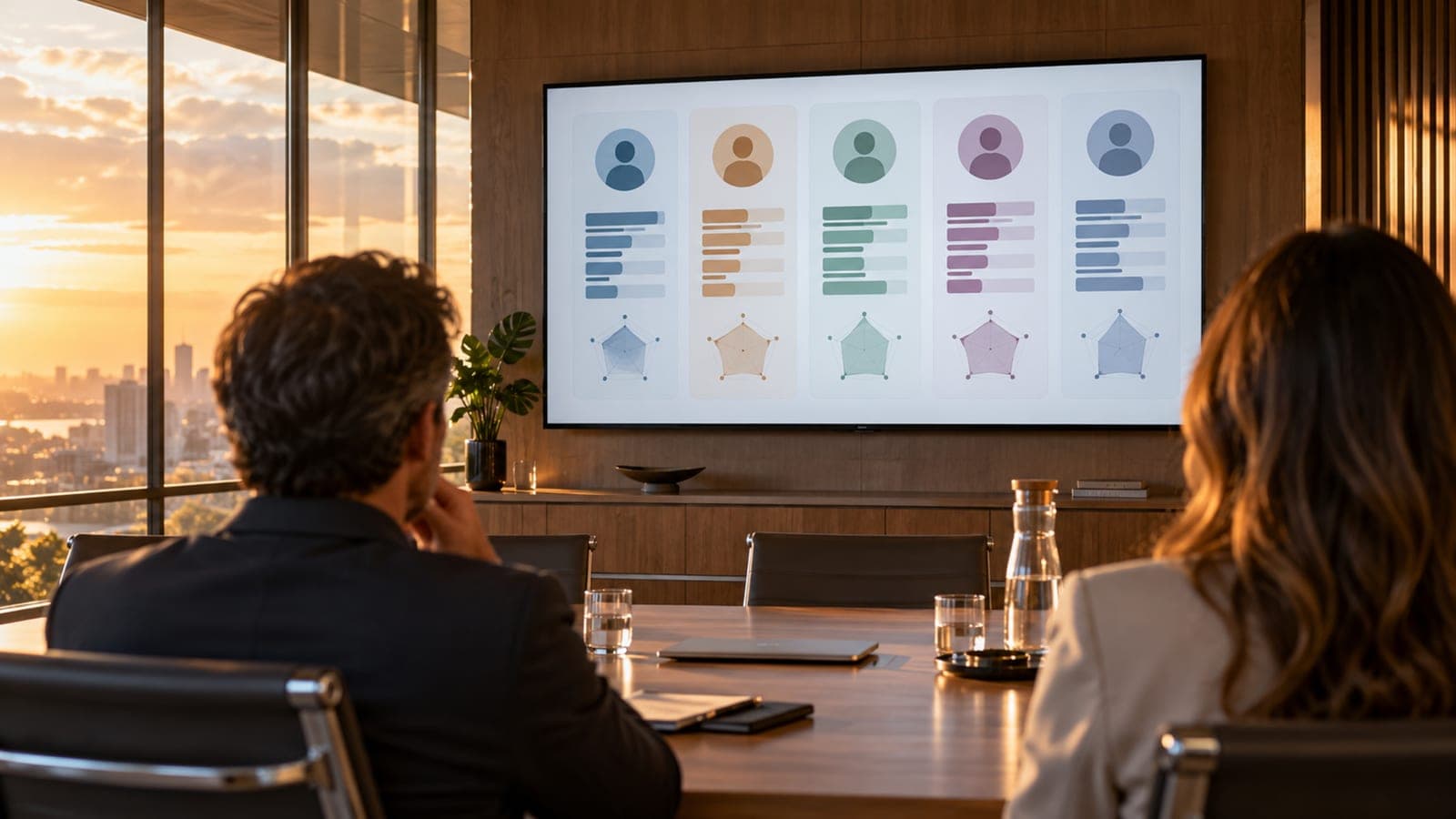 Liderança analisando o painel de perfis comportamentais da equipe